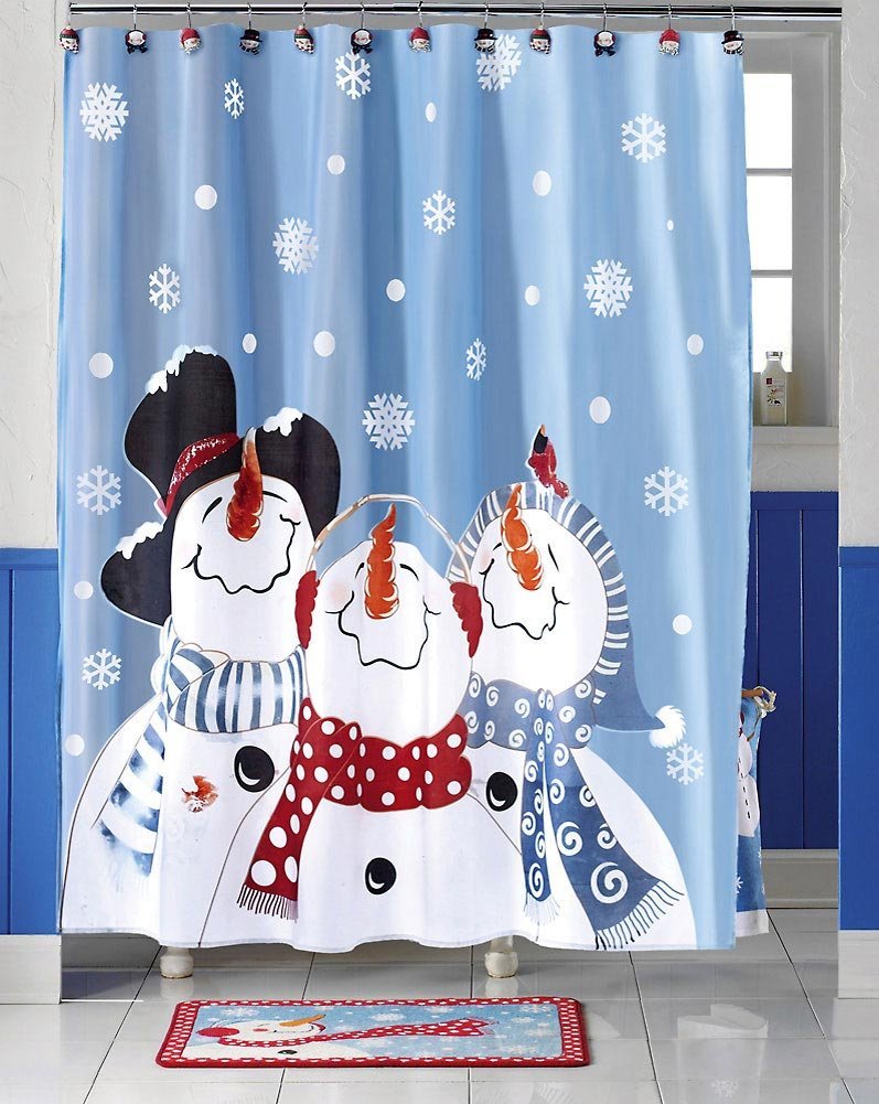 Frosty Friends Snowman Christmas Holiday Bathroom Curtain