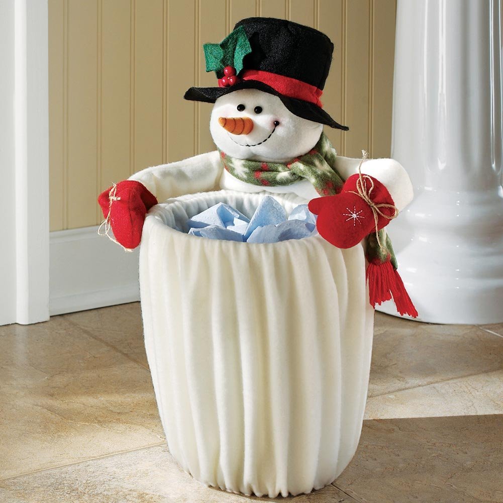Plush Fleece Snowman Garbage Can Slip for Christmas
