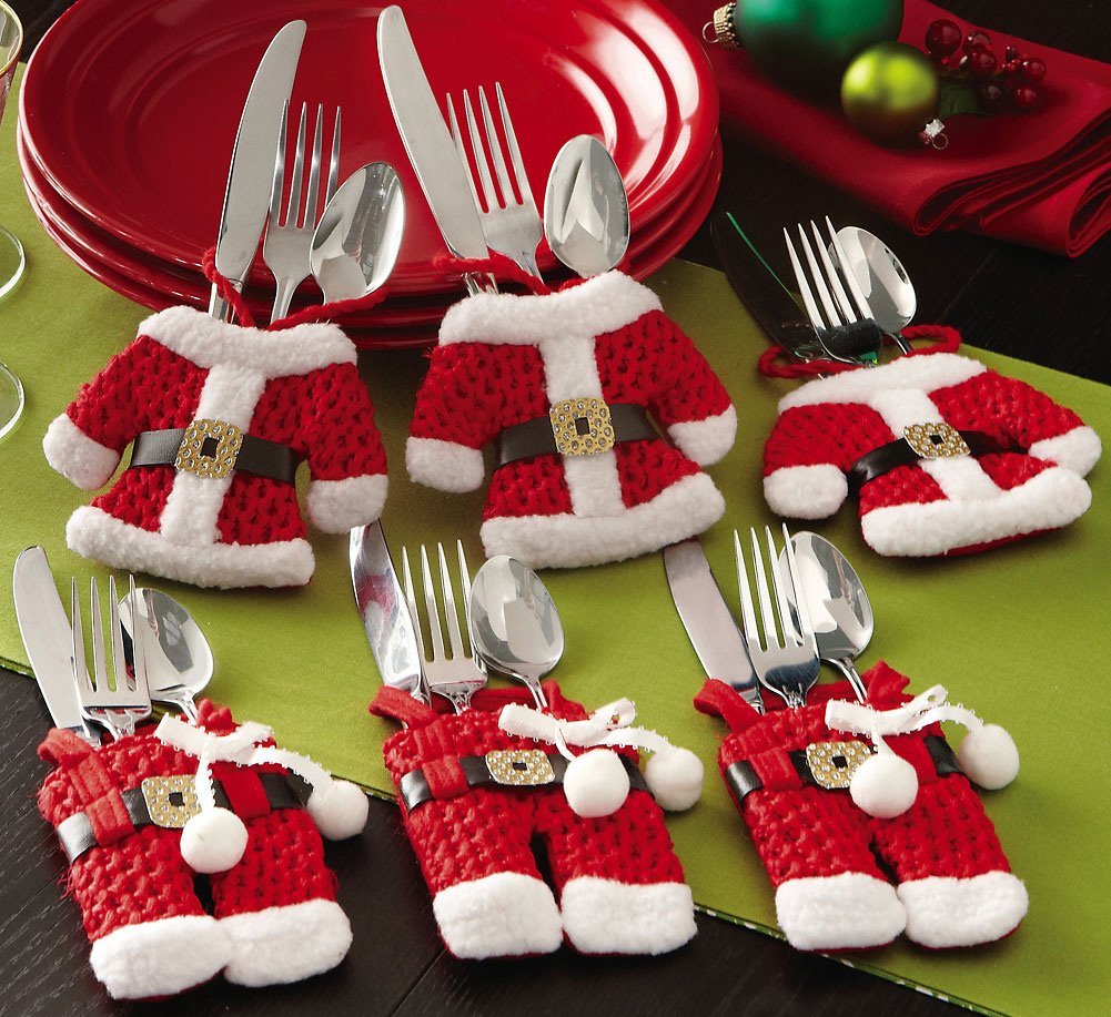 Santa Suit Christmas Silverware Holder for Christmas Decoration