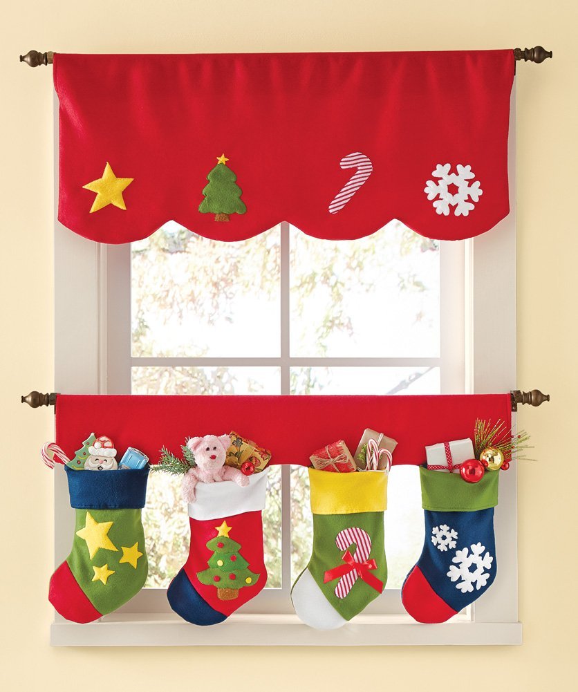 Red Christmas Stocking Window Curtains
