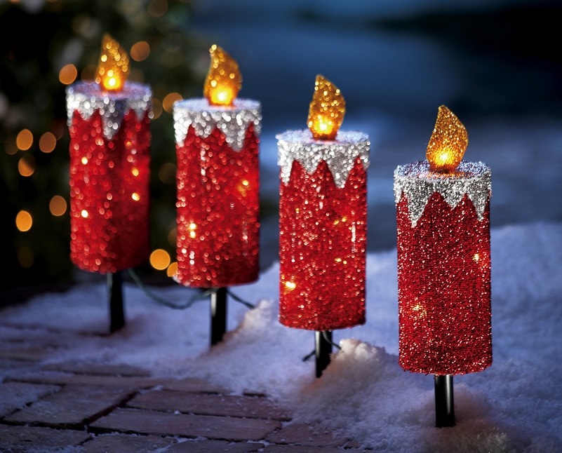 Red Glitter Holiday Candle Outdoor Christmas Path Light