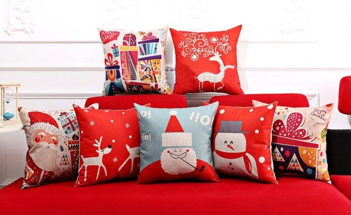 Pillow Cover Colored Drawing Red Base Reindeer