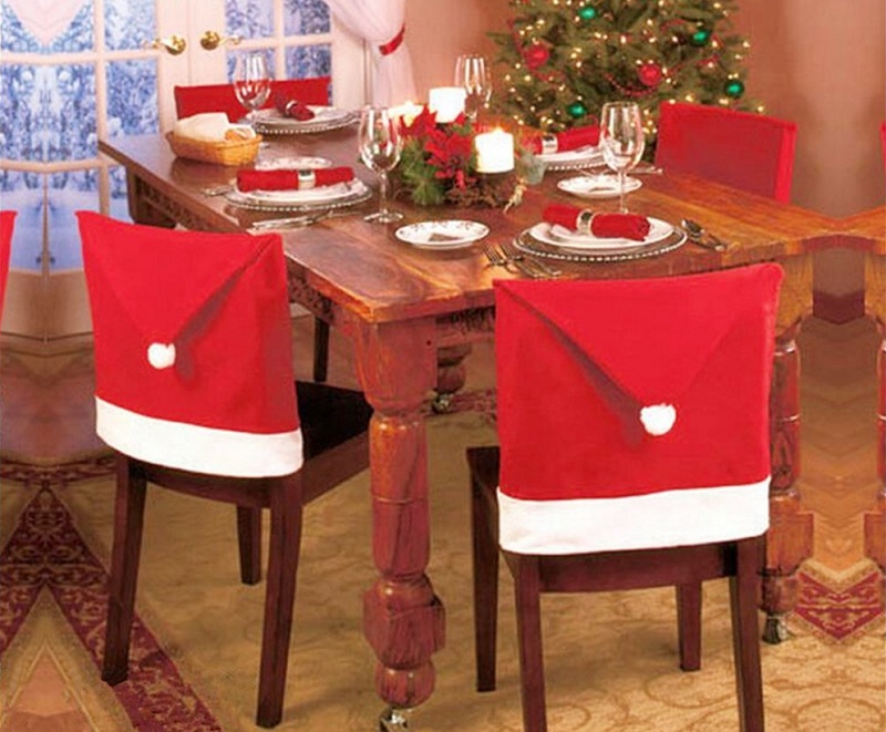 Santa Claus Hat Chair Back Cover Slipcovers Decoration