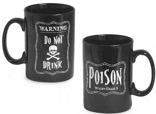 Black Skeleton and Poison Message Halloween Coffee Mugs
