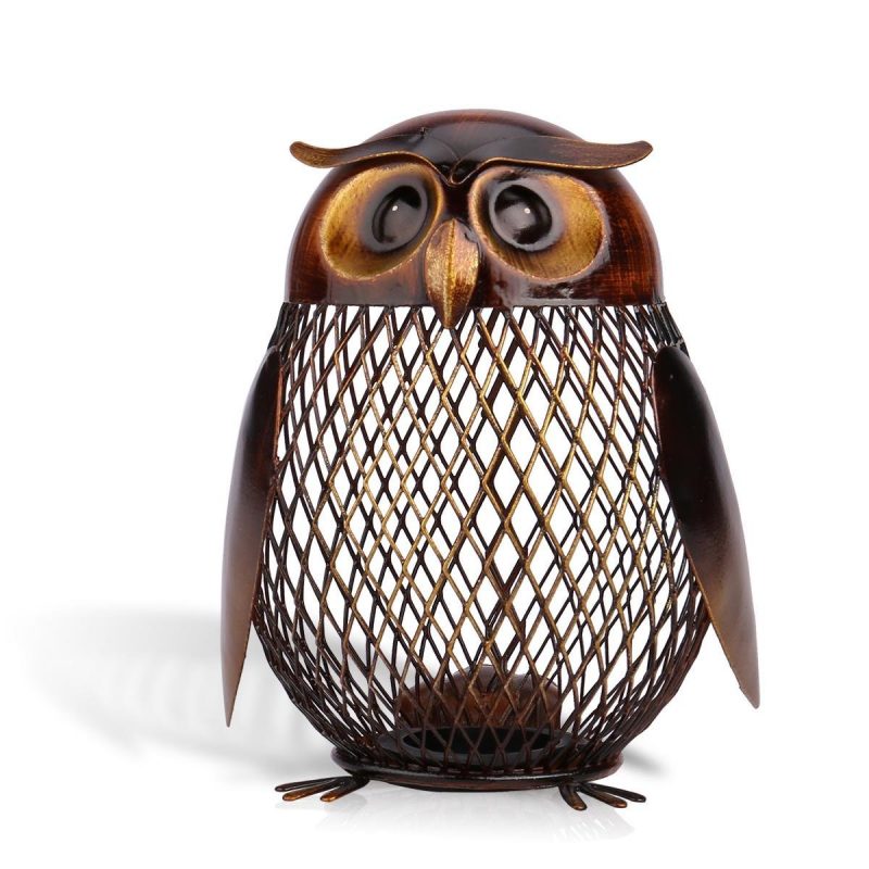 Owl Shaped Metal Coin Bank Box