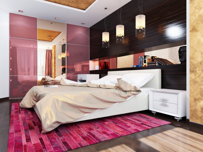 Margenta and Brown color Bedroom Design