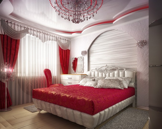 Red and White color Bedroom