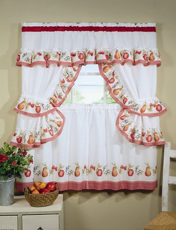 White and Red Kitchen curtain Design