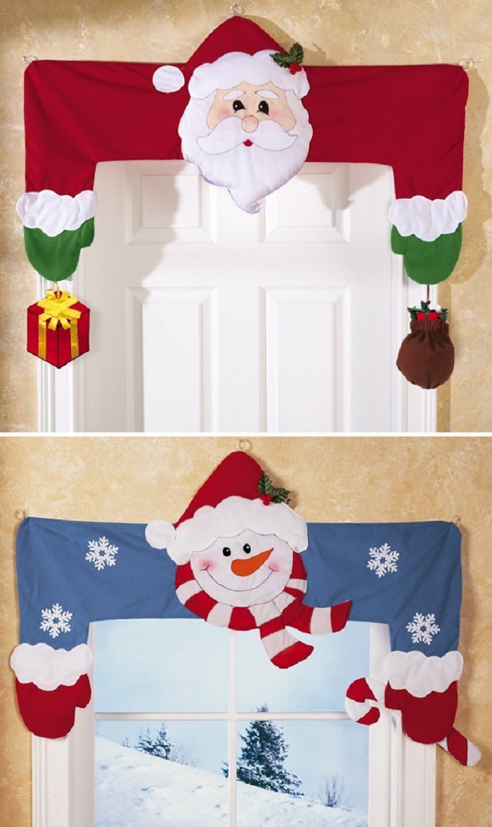 Christmas Holiday Door & Window Frame Huggers Santa & Snowman