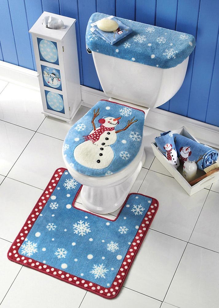 Snowman Toilet Seat Cover And Rug Set