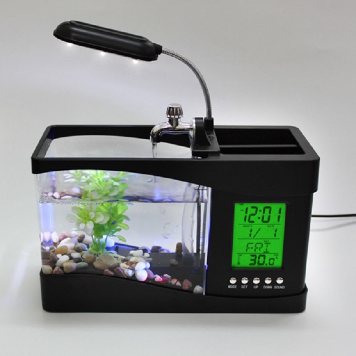 Mini USB LCD Desktop Lamp Light Fish Tank Aquarium LED Clock