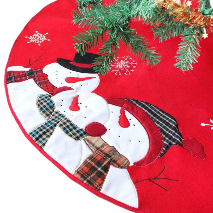 Red Embroidered Christmas Tree Skirt