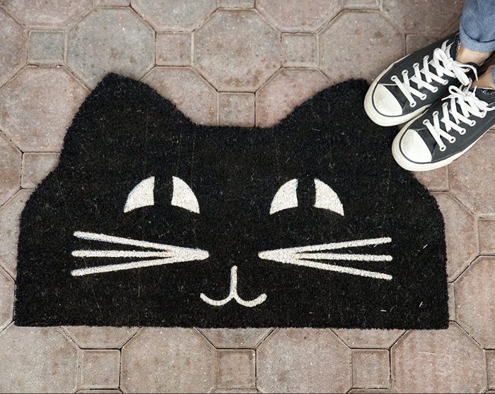 Black Cat Face Non Slip Doormat
