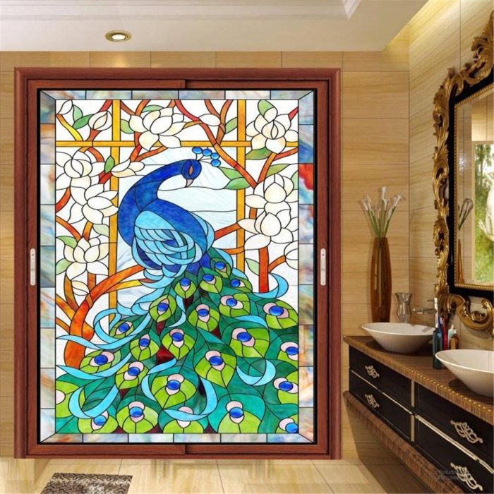 Colorful Peacock Facing Window Film
