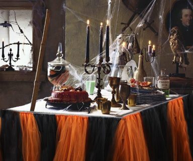 Orange and Black Tulle Tablecloth Halloween Party Decor