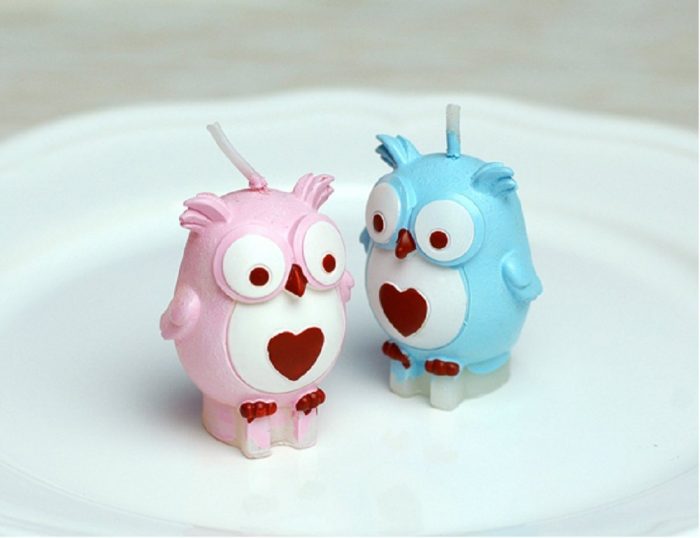 Pink and Blue Owl Cartoon Birthday Candles