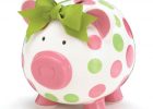 Girls Pink & Green Circles Pig Piggy Bank