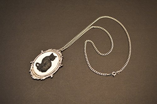 Antique Black Cat Cameo Necklace