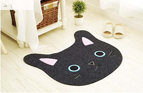 Black Big Face Cat Design Bath Mat