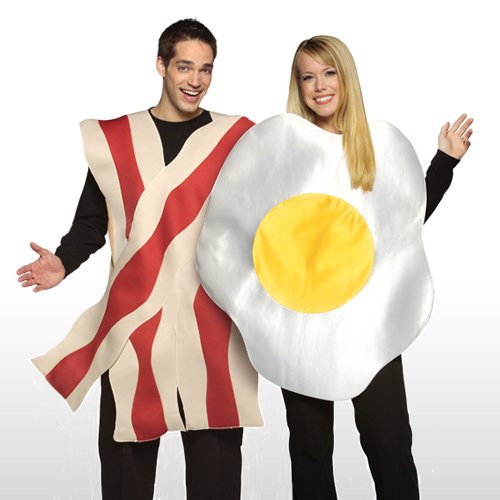 White and Brown Bacon Eggs Couples Costume