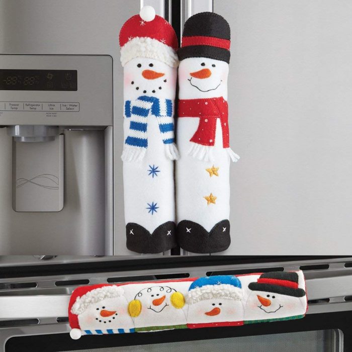 Decorated Friendly Snowmen Appliance Handle Covers